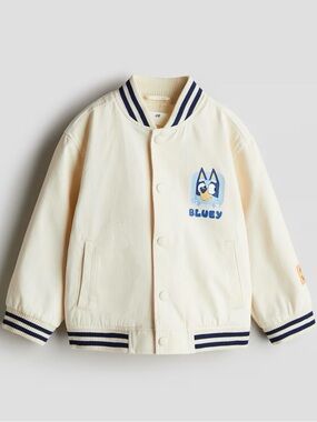 H&M Bluey Kids Varsity Jacket Size 5–6 Cream Lightweight Spring